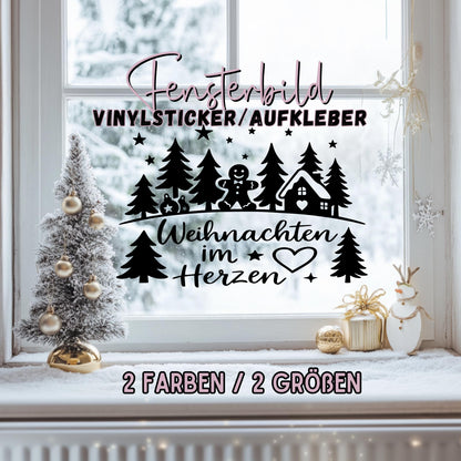 Fensterbild Sticker Weihnachten im Herzen Szene | Vinyl Aufkleber| Weihnachtsdeko, Deko für Advent u. Weihnachten, Fensteraufkleber Exklusiv