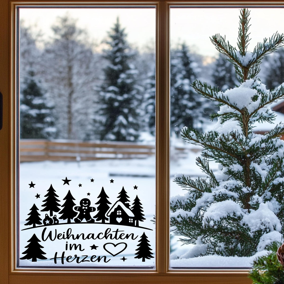 Fensterbild Sticker Weihnachten im Herzen Szene | Vinyl Aufkleber| Weihnachtsdeko, Deko für Advent u. Weihnachten, Fensteraufkleber Exklusiv