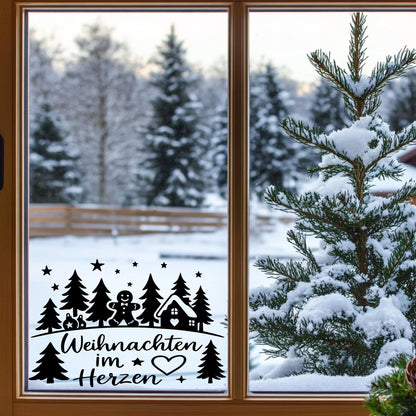Fensterbild Sticker Weihnachten im Herzen Szene | Vinyl Aufkleber| Weihnachtsdeko, Deko für Advent u. Weihnachten, Fensteraufkleber Exklusiv