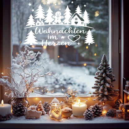Fensterbild Sticker Weihnachten im Herzen Szene | Vinyl Aufkleber| Weihnachtsdeko, Deko für Advent u. Weihnachten, Fensteraufkleber Exklusiv