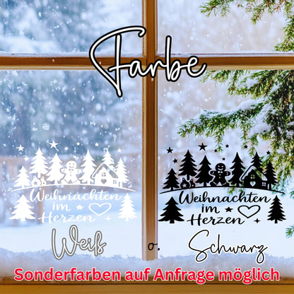 Fensterbild Sticker Weihnachten im Herzen Szene | Vinyl Aufkleber| Weihnachtsdeko, Deko für Advent u. Weihnachten, Fensteraufkleber Exklusiv