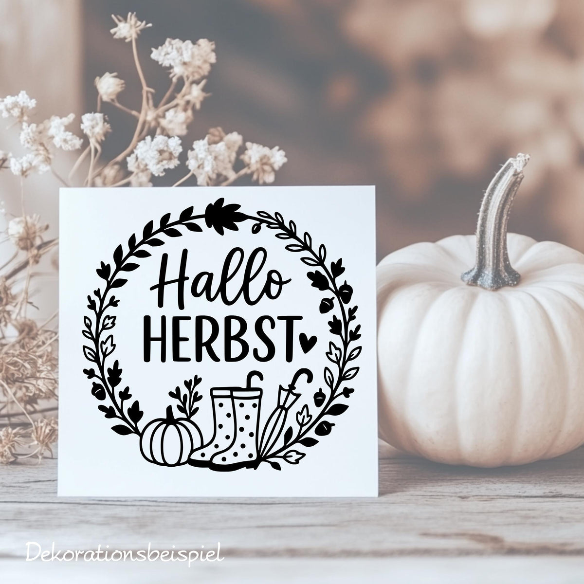 Fensterbild Hallo Herbst, Herbstzeit Deko, Herbstlicher Aufkleber Fensterdekoration , Herbstdekoration , Sticker Kürbis,Gummistiefel, Schirm