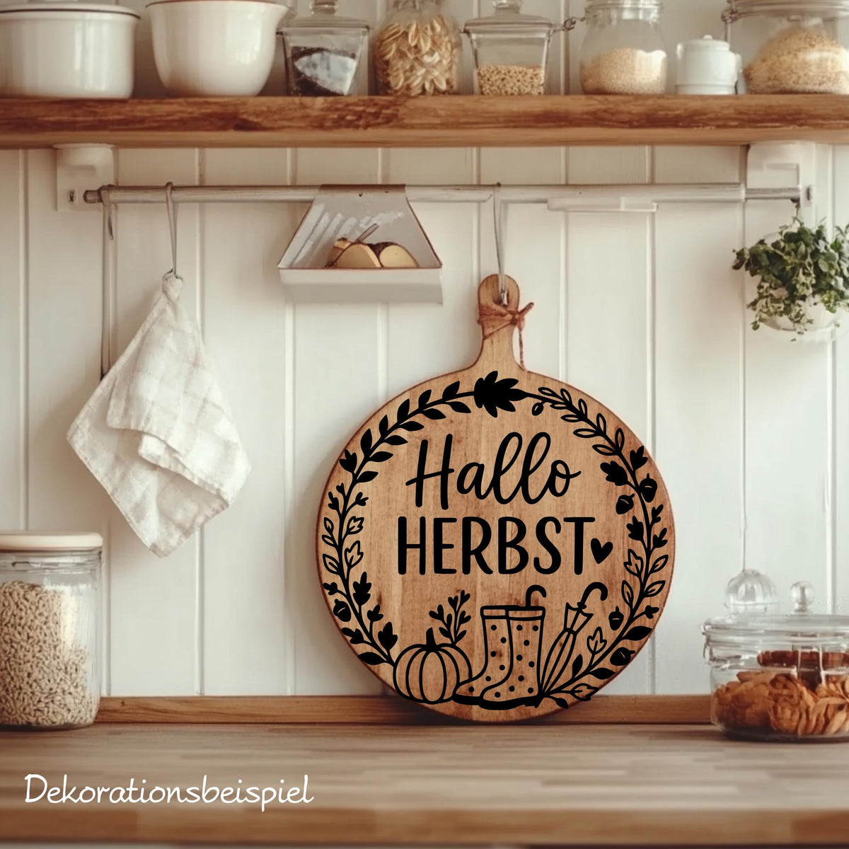 Fensterbild Hallo Herbst, Herbstzeit Deko, Herbstlicher Aufkleber Fensterdekoration , Herbstdekoration , Sticker Kürbis,Gummistiefel, Schirm