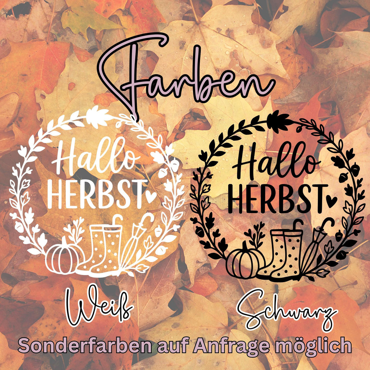 Fensterbild Hallo Herbst, Herbstzeit Deko, Herbstlicher Aufkleber Fensterdekoration , Herbstdekoration , Sticker Kürbis,Gummistiefel, Schirm