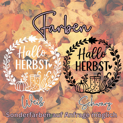 Fensterbild Hallo Herbst, Herbstzeit Deko, Herbstlicher Aufkleber Fensterdekoration , Herbstdekoration , Sticker Kürbis,Gummistiefel, Schirm