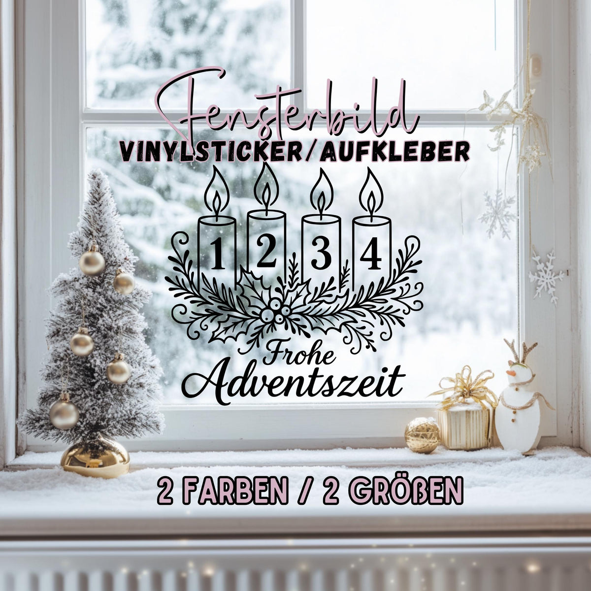 Fensterbild Sticker Frohe Adventszeit| Vinyl Aufkleber | Weihnachtsdeko Handmade , Deko für Advent und Weihnachten, Fensteraufkleber modern