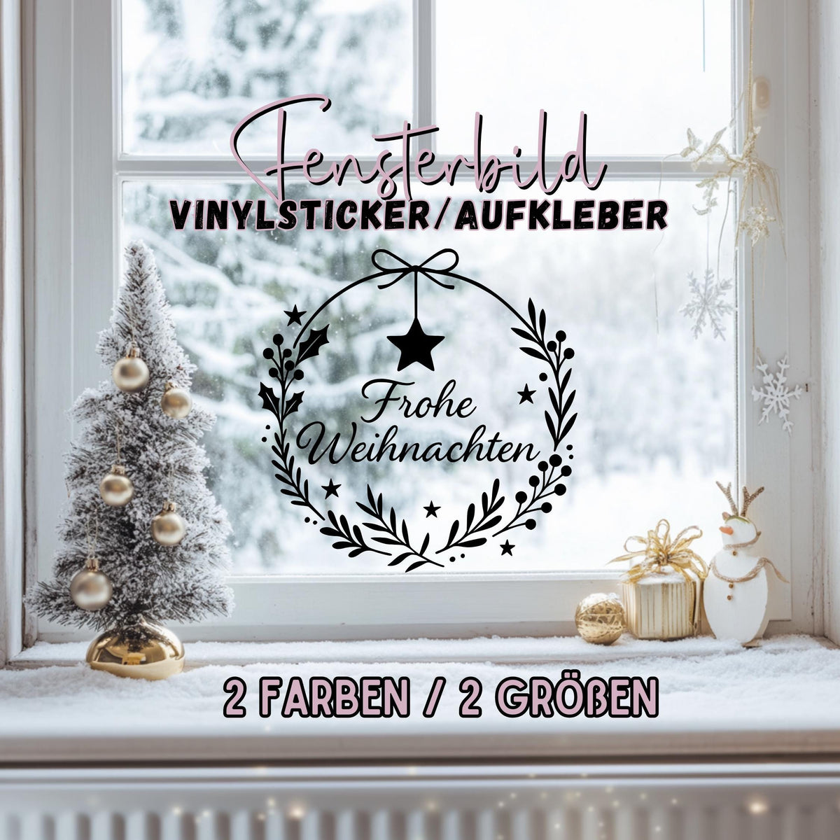 Fensterbild Sticker Frohe Weihnachten | Vinyl Aufkleber | Weihnachtsdeko Handmade ,Deko für Advent u. Weihnachten, Fensteraufkleber Exklusiv