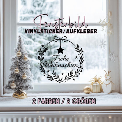 Fensterbild Sticker Frohe Weihnachten | Vinyl Aufkleber | Weihnachtsdeko Handmade ,Deko für Advent u. Weihnachten, Fensteraufkleber Exklusiv