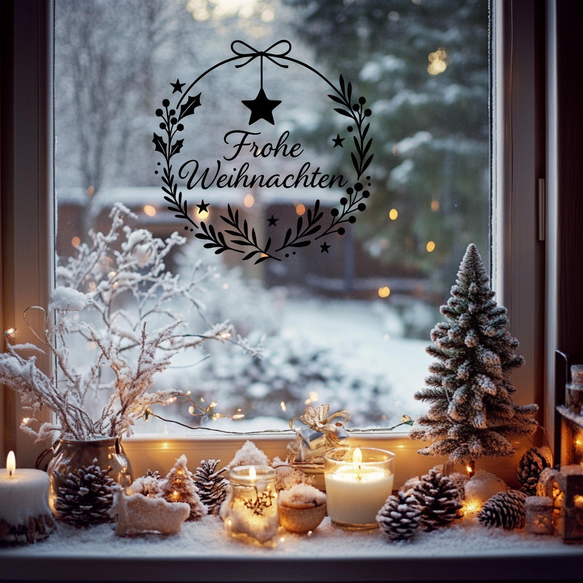 Fensterbild Sticker Frohe Weihnachten | Vinyl Aufkleber | Weihnachtsdeko Handmade ,Deko für Advent u. Weihnachten, Fensteraufkleber Exklusiv