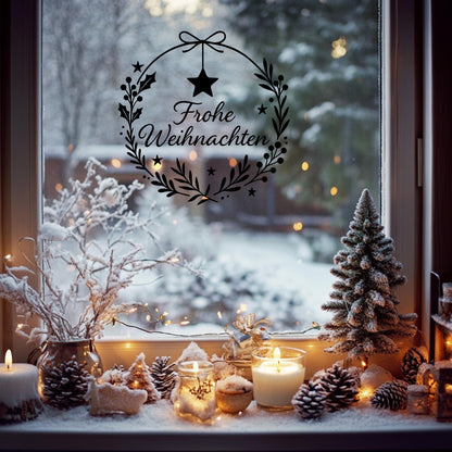 Fensterbild Sticker Frohe Weihnachten | Vinyl Aufkleber | Weihnachtsdeko Handmade ,Deko für Advent u. Weihnachten, Fensteraufkleber Exklusiv