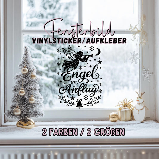 Fensterbild Sticker Engel im Anflug | Vinyl Aufkleber | Weihnachtsdeko Handmade ,Deko für Advent u. Weihnachten, Fensteraufkleber Exklusiv