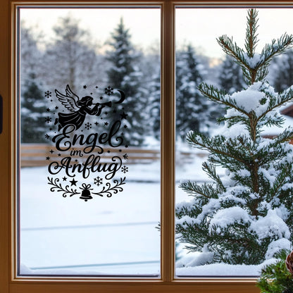 Fensterbild Sticker Engel im Anflug | Vinyl Aufkleber | Weihnachtsdeko Handmade ,Deko für Advent u. Weihnachten, Fensteraufkleber Exklusiv
