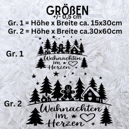 Fensterbild Sticker Weihnachten im Herzen Szene | Vinyl Aufkleber| Weihnachtsdeko, Deko für Advent u. Weihnachten, Fensteraufkleber Exklusiv