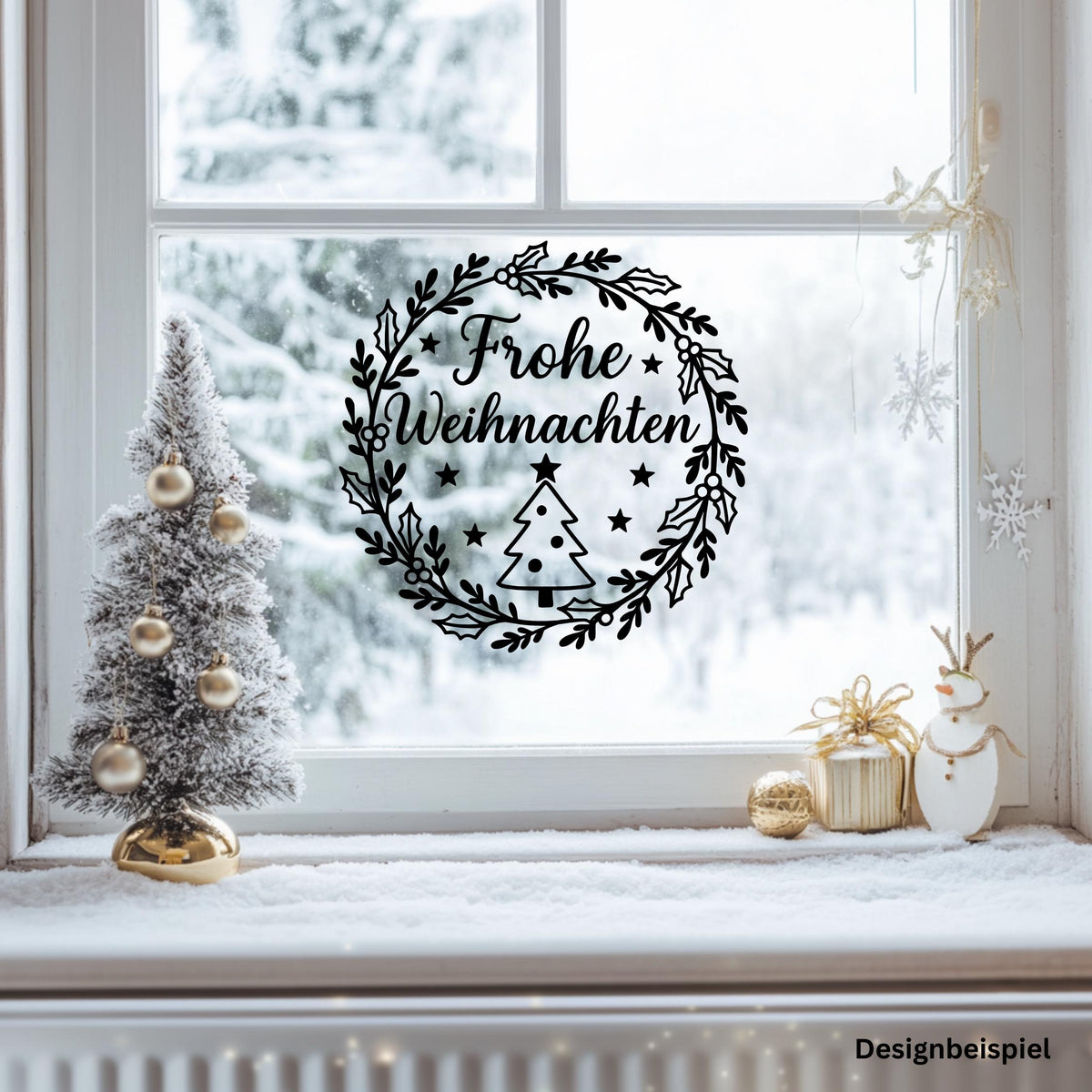 Weihnachtsfensterbild Frohe Weihnachten Mistelkranz Tanne Aufkleber | Weihnachtsdeko ,Deko Winter, Advent Weihnachtskranz ,Fensteraufkleber