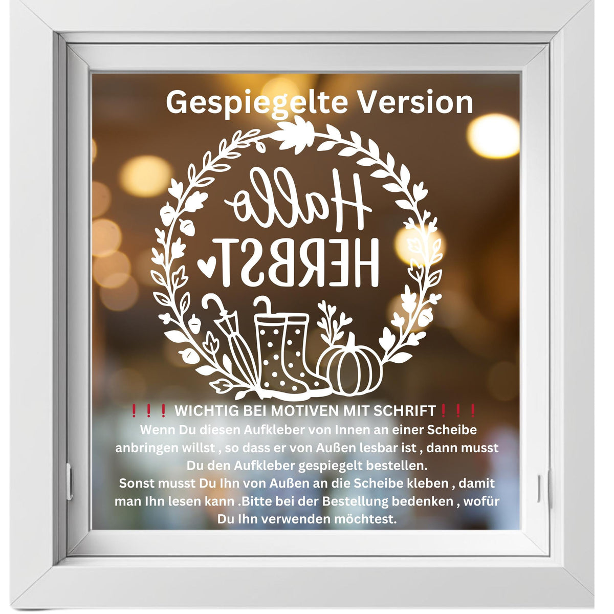 Fensterbild Hallo Herbst, Herbstzeit Deko, Herbstlicher Aufkleber Fensterdekoration , Herbstdekoration , Sticker Kürbis,Gummistiefel, Schirm