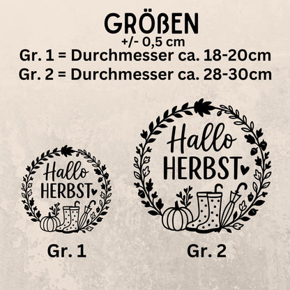 Fensterbild Hallo Herbst, Herbstzeit Deko, Herbstlicher Aufkleber Fensterdekoration , Herbstdekoration , Sticker Kürbis,Gummistiefel, Schirm