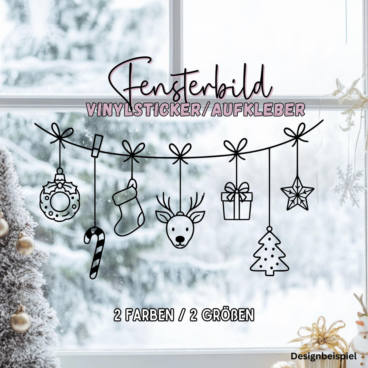 Fensterbild Weihnachtsgirlande, Weihnachtliche Fensterdekoration, Advent Dekoration , Girlande, Schaufenster , XXL Deko, 2 Farben 2 Größen