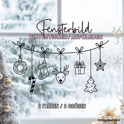 Fensterbild Weihnachtsgirlande, Weihnachtliche Fensterdekoration, Advent Dekoration , Girlande, Schaufenster , XXL Deko, 2 Farben 2 Größen