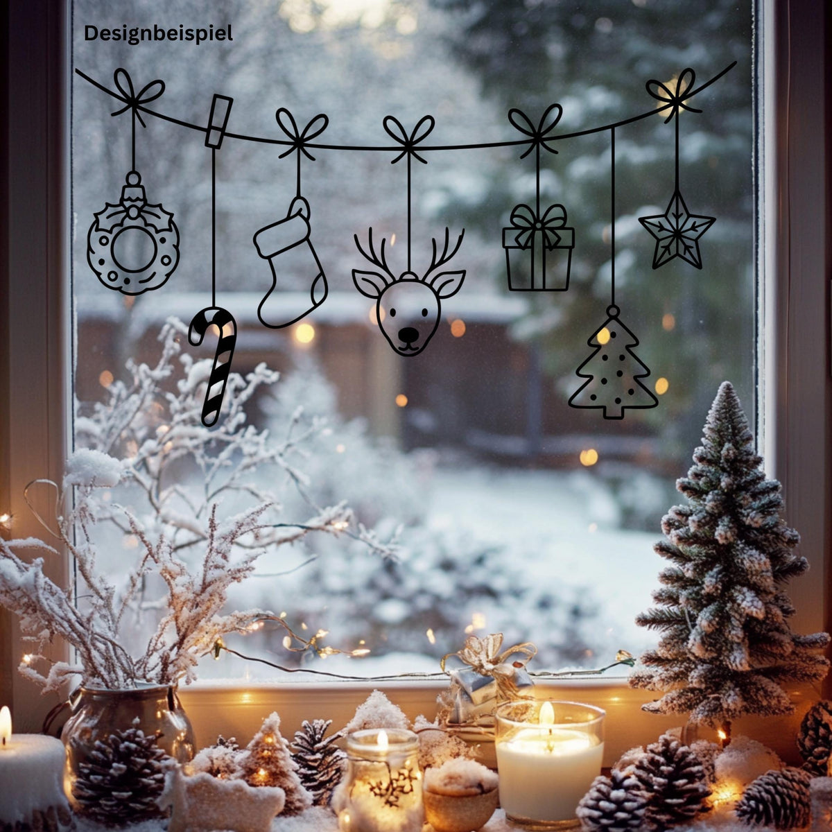 Fensterbild Weihnachtsgirlande, Weihnachtliche Fensterdekoration, Advent Dekoration , Girlande, Schaufenster , XXL Deko, 2 Farben 2 Größen