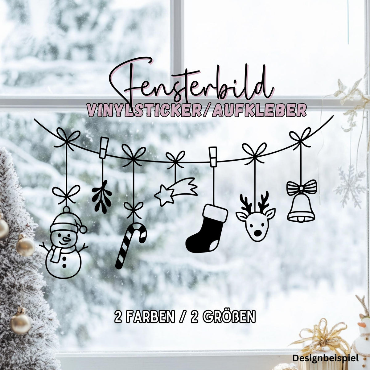 Fensterbild Weihnachtsgirlande, Weihnachtliche Fensterdekoration, Advent Dekoration , Girlande, Schaufenster , XXL Deko, 2 Farben 2 Größen