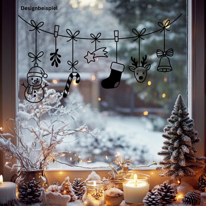 Fensterbild Weihnachtsgirlande, Weihnachtliche Fensterdekoration, Advent Dekoration , Girlande, Schaufenster , XXL Deko, 2 Farben 2 Größen