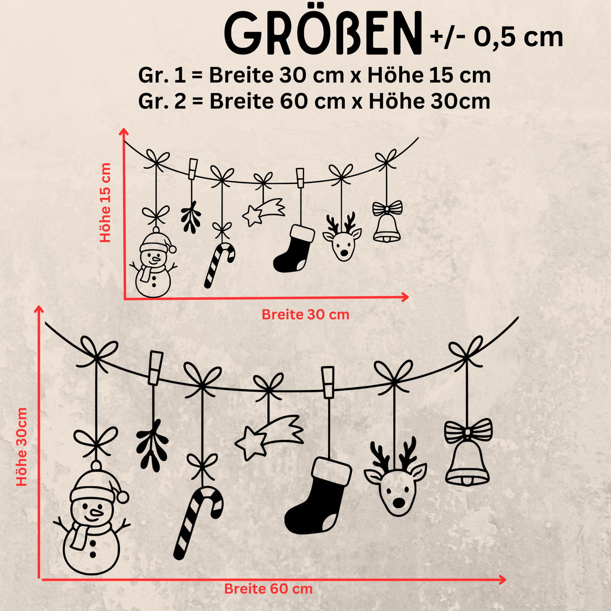 Fensterbild Weihnachtsgirlande, Weihnachtliche Fensterdekoration, Advent Dekoration , Girlande, Schaufenster , XXL Deko, 2 Farben 2 Größen