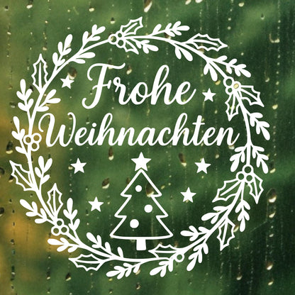 Weihnachtsfensterbild Frohe Weihnachten Mistelkranz Tanne Aufkleber | Weihnachtsdeko ,Deko Winter, Advent Weihnachtskranz ,Fensteraufkleber