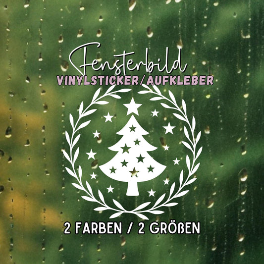 Fensteraufkleber Skandi Weihnachten , Tannenbaum Weihnachtskranz ,Fensterbild ,Aufkleber, Weihnachtsfensterbild Stil Minimalistisch Deko