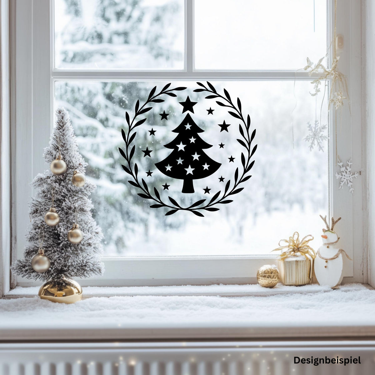 Fensteraufkleber Skandi Weihnachten , Tannenbaum Weihnachtskranz ,Fensterbild ,Aufkleber, Weihnachtsfensterbild Stil Minimalistisch Deko
