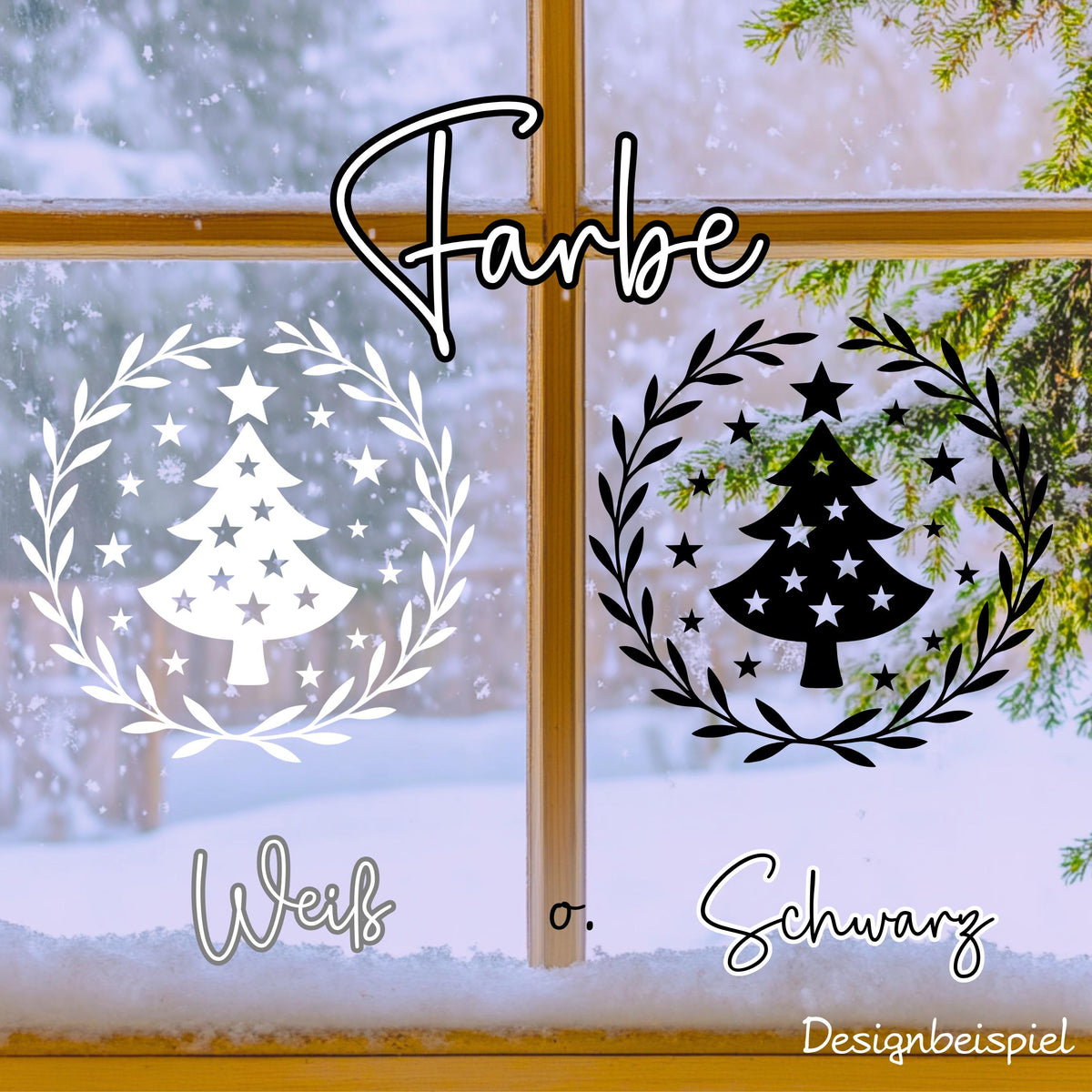 Fensteraufkleber Skandi Weihnachten , Tannenbaum Weihnachtskranz ,Fensterbild ,Aufkleber, Weihnachtsfensterbild Stil Minimalistisch Deko
