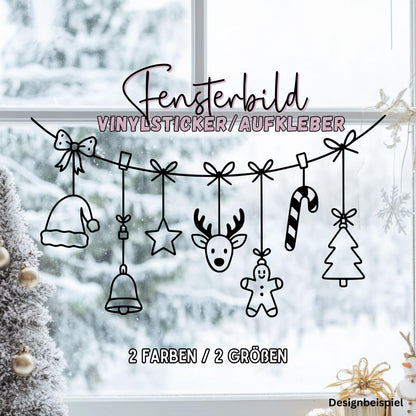 Fensterbild Weihnachtsgirlande, Weihnachtliche Fensterdekoration, Winterdekoration , Girlande, Schaufenster , XXL Deko, 2 in Farben 2 Größen