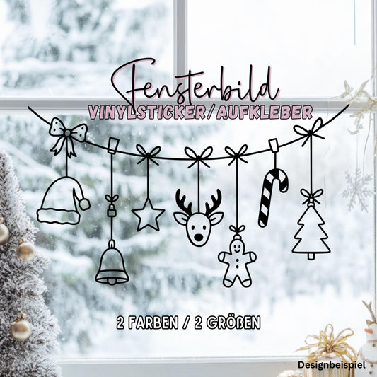 Fensterbild Weihnachtsgirlande, Weihnachtliche Fensterdekoration, Winterdekoration , Girlande, Schaufenster , XXL Deko, 2 in Farben 2 Größen