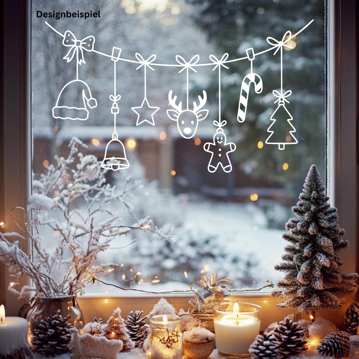 Fensterbild Weihnachtsgirlande, Weihnachtliche Fensterdekoration, Winterdekoration , Girlande, Schaufenster , XXL Deko, 2 in Farben 2 Größen