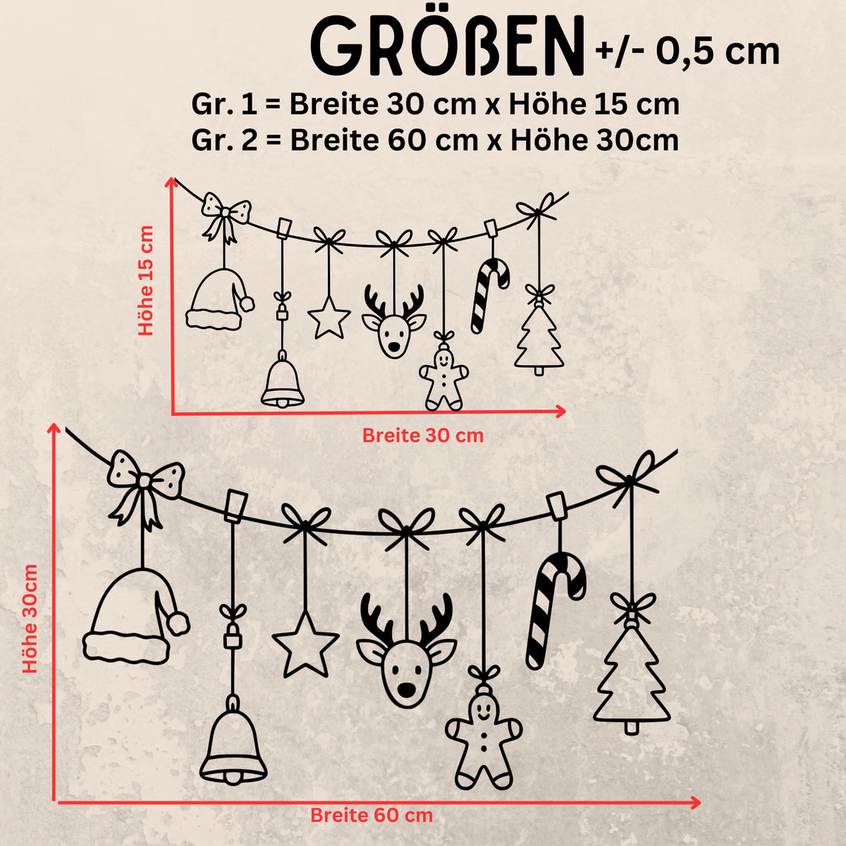 Fensterbild Weihnachtsgirlande, Weihnachtliche Fensterdekoration, Winterdekoration , Girlande, Schaufenster , XXL Deko, 2 in Farben 2 Größen
