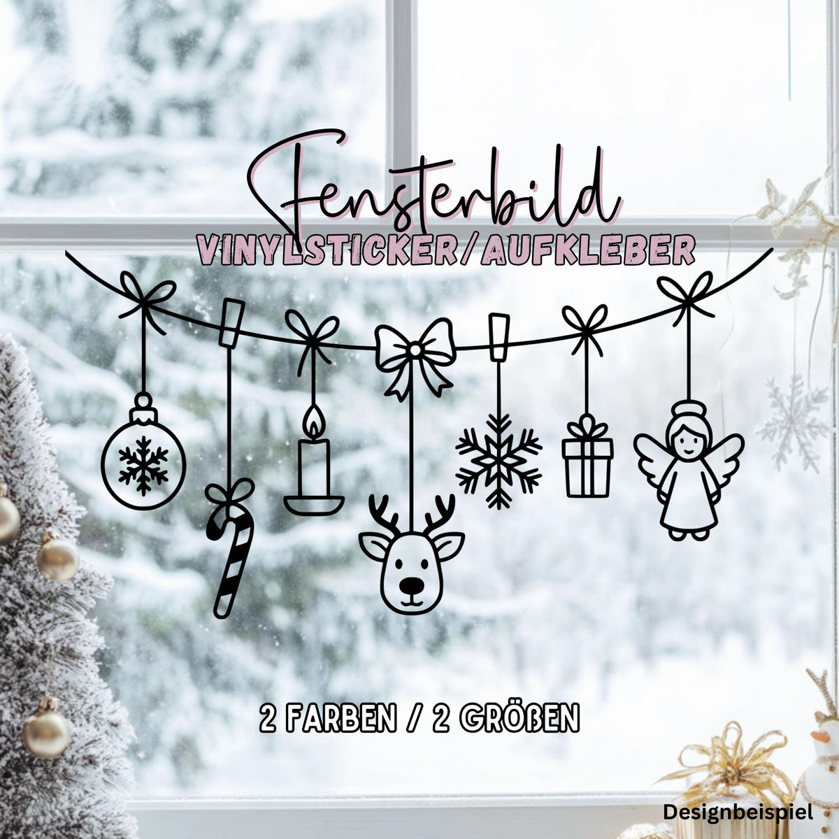 Fensterbild Weihnachtsgirlande, Weihnachtliche Fensterdekoration, Advent Dekoration , Girlande, Schaufenster , XXL Deko, 2 Farben 2 Größen