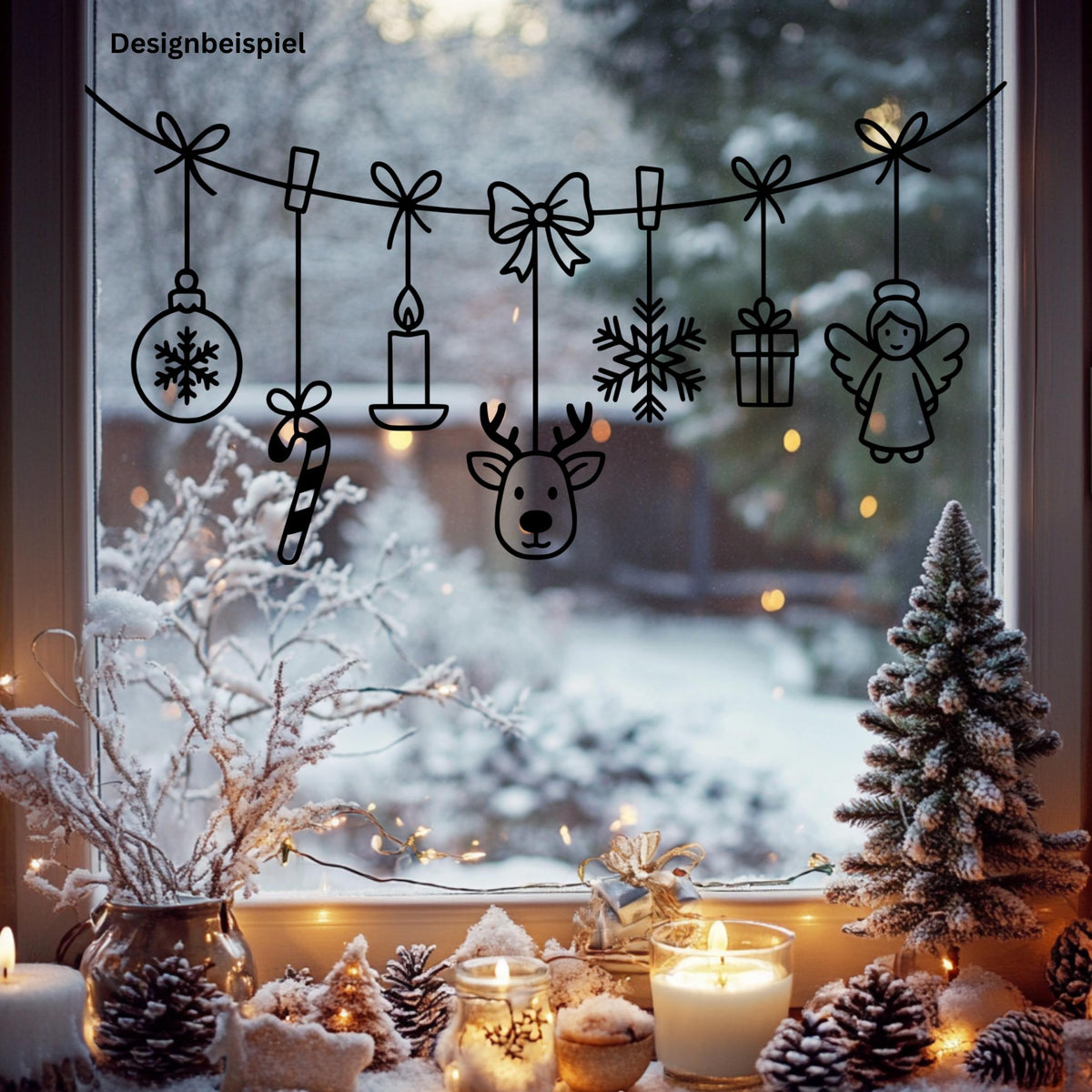Fensterbild Weihnachtsgirlande, Weihnachtliche Fensterdekoration, Advent Dekoration , Girlande, Schaufenster , XXL Deko, 2 Farben 2 Größen