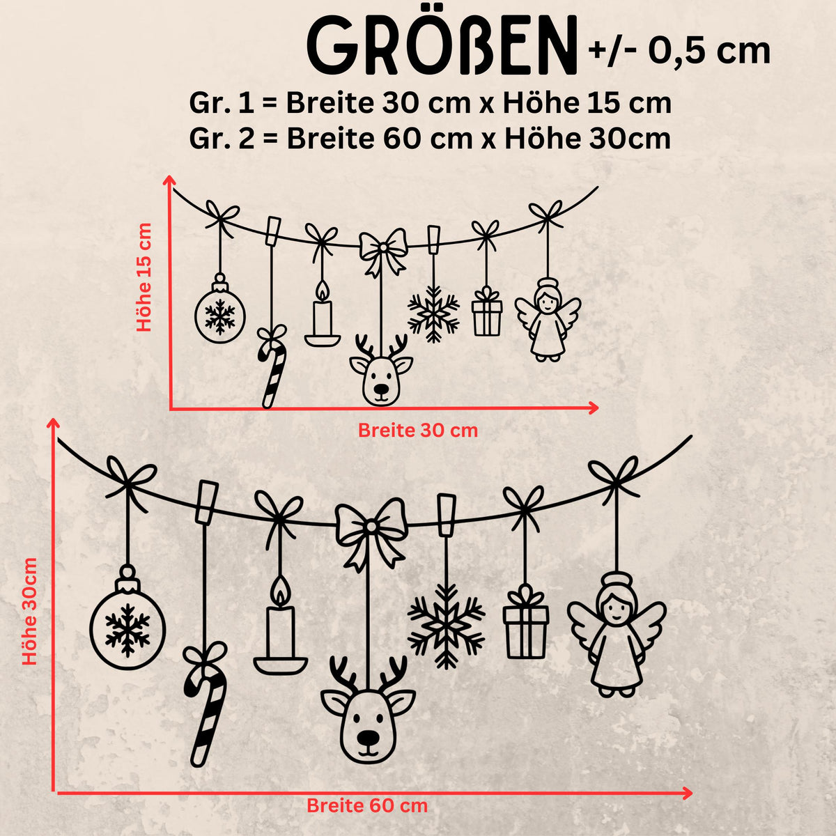 Fensterbild Weihnachtsgirlande, Weihnachtliche Fensterdekoration, Advent Dekoration , Girlande, Schaufenster , XXL Deko, 2 Farben 2 Größen