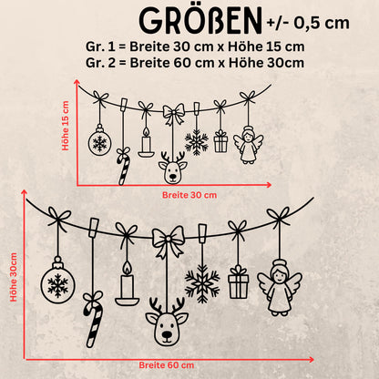 Fensterbild Weihnachtsgirlande, Weihnachtliche Fensterdekoration, Advent Dekoration , Girlande, Schaufenster , XXL Deko, 2 Farben 2 Größen