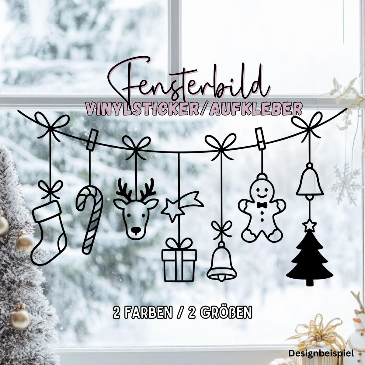Fensterbild Weihnachtsgirlande, Weihnachtliche Fensterdekoration, Advent Dekoration , Girlande, Schaufenster , XXL Deko, 2 Farben 2 Größen