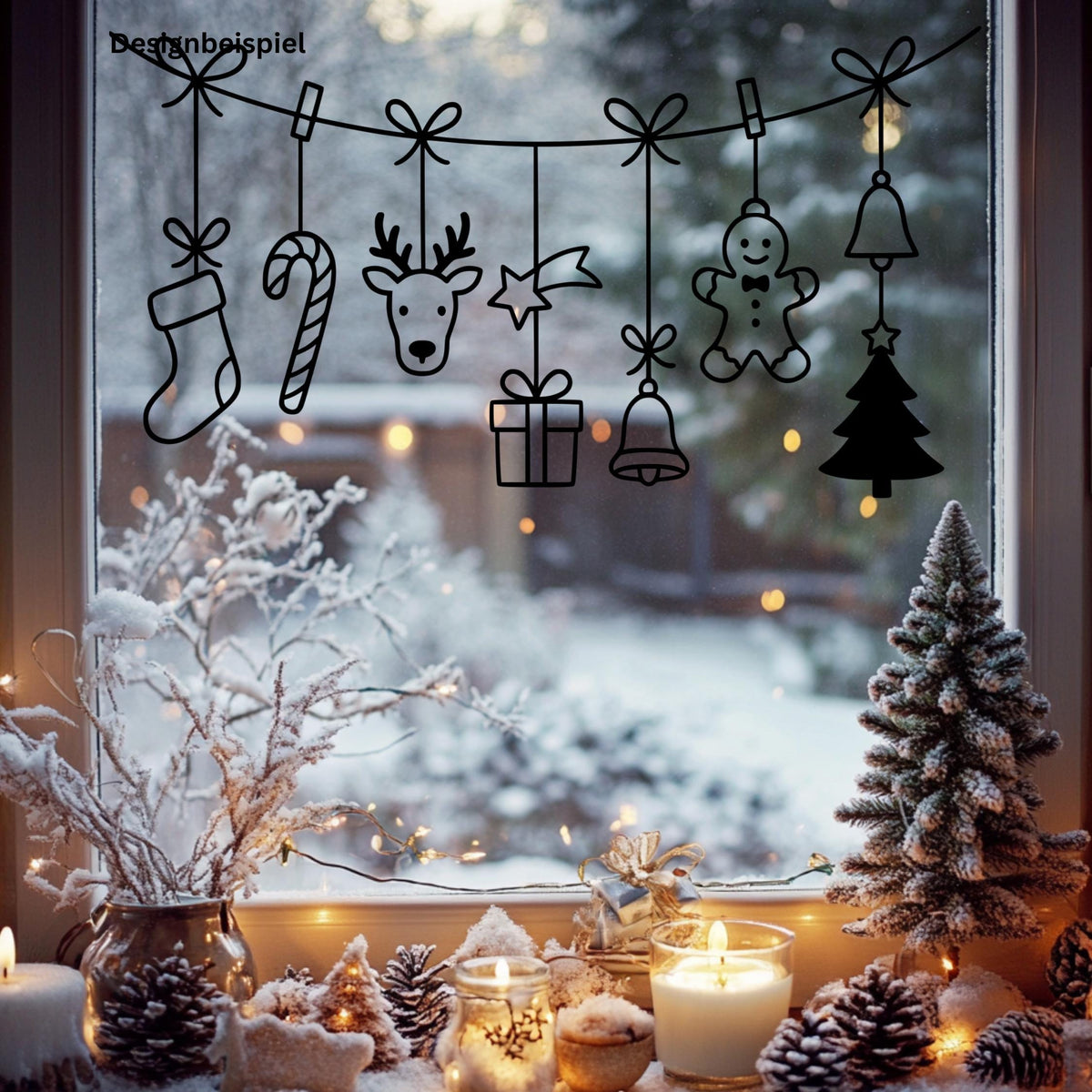 Fensterbild Weihnachtsgirlande, Weihnachtliche Fensterdekoration, Advent Dekoration , Girlande, Schaufenster , XXL Deko, 2 Farben 2 Größen