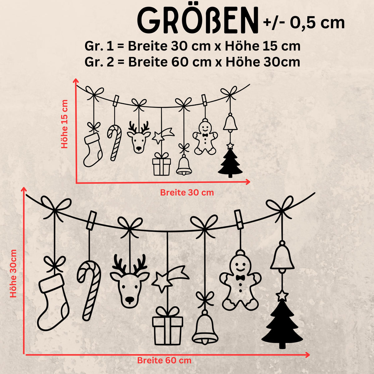 Fensterbild Weihnachtsgirlande, Weihnachtliche Fensterdekoration, Advent Dekoration , Girlande, Schaufenster , XXL Deko, 2 Farben 2 Größen