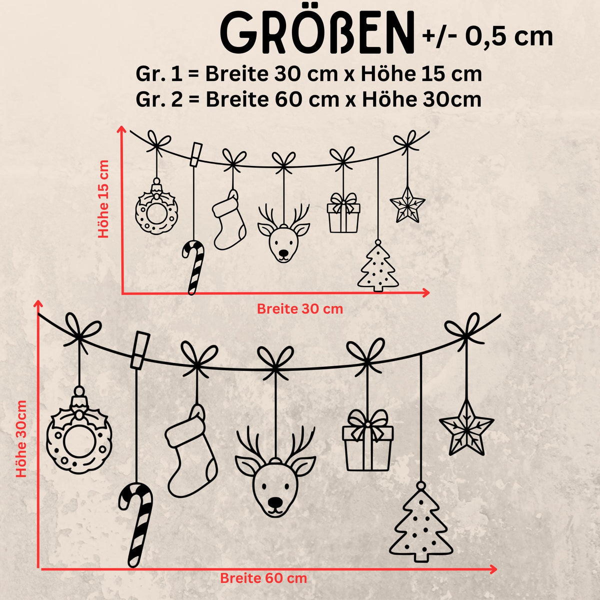 Fensterbild Weihnachtsgirlande, Weihnachtliche Fensterdekoration, Advent Dekoration , Girlande, Schaufenster , XXL Deko, 2 Farben 2 Größen