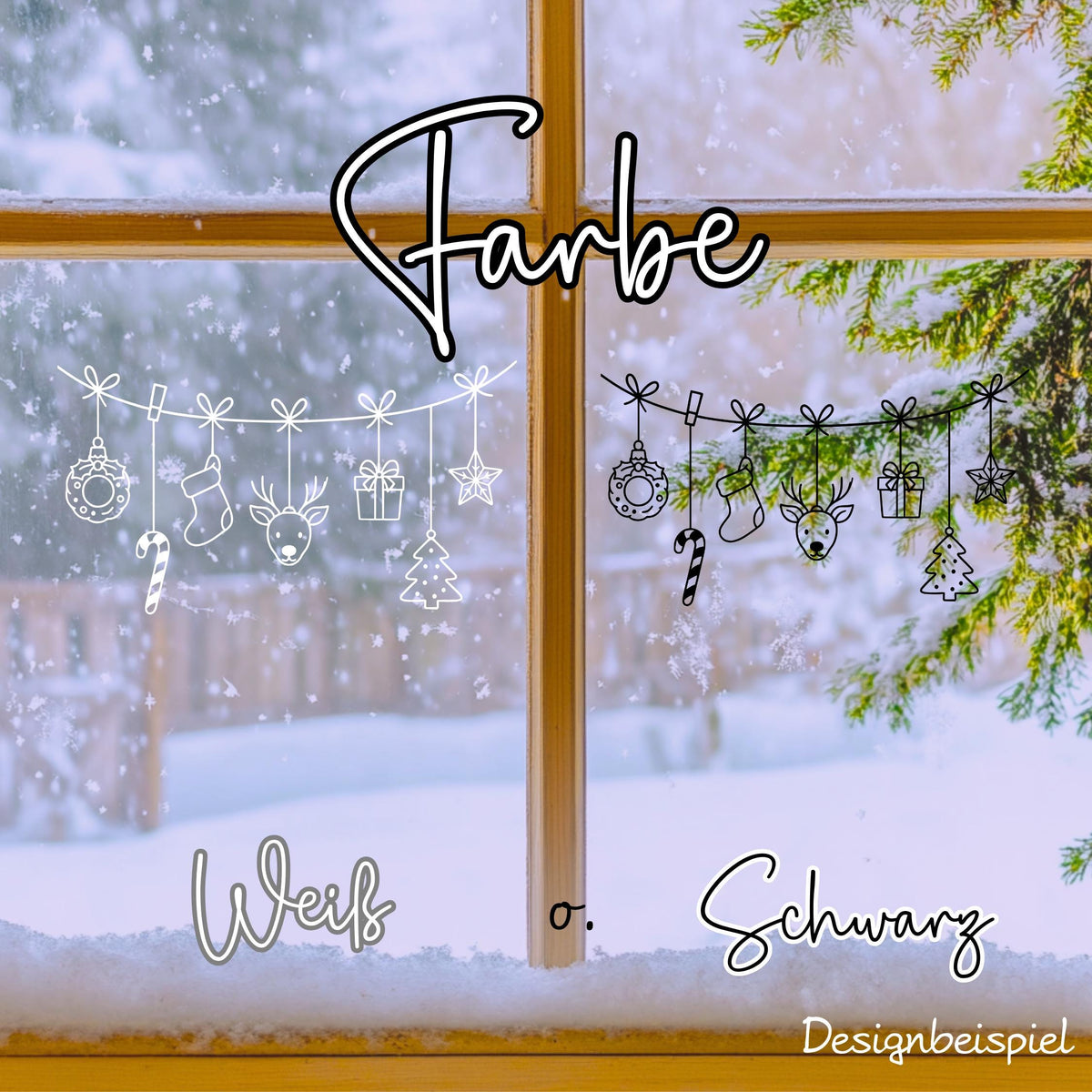 Fensterbild Weihnachtsgirlande, Weihnachtliche Fensterdekoration, Advent Dekoration , Girlande, Schaufenster , XXL Deko, 2 Farben 2 Größen