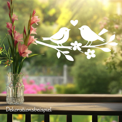 Fensterbild oder Vogelschutz Aufkleber , Frühling, Sommer , Wintergarten, Fensterdekoration, Vögel Zweig, Schaufenster , 2 Farben 2 Größen