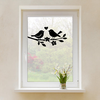 Fensterbild oder Vogelschutz Aufkleber , Frühling, Sommer , Wintergarten, Fensterdekoration, Vögel Zweig, Schaufenster , 2 Farben 2 Größen