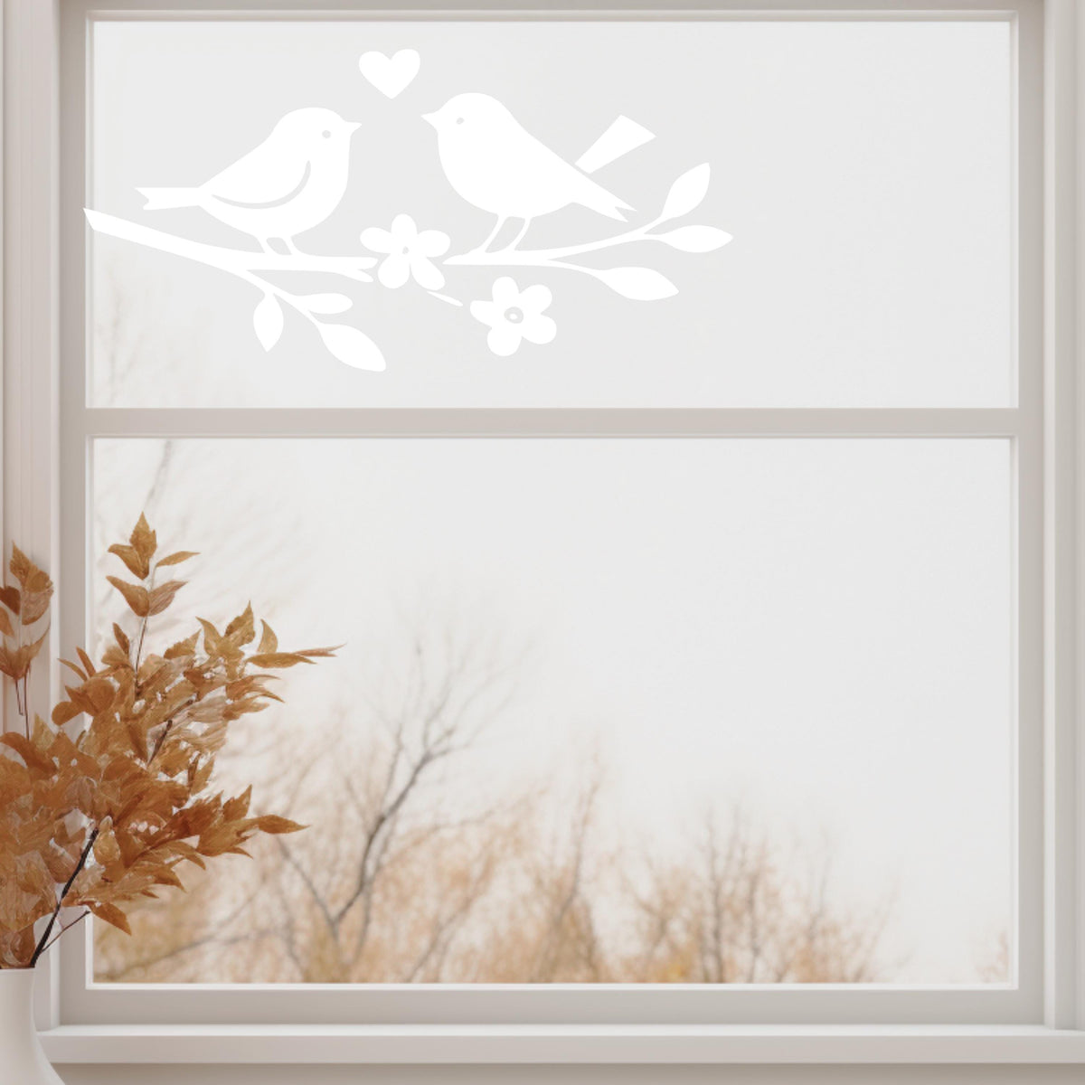 Fensterbild oder Vogelschutz Aufkleber , Frühling, Sommer , Wintergarten, Fensterdekoration, Vögel Zweig, Schaufenster , 2 Farben 2 Größen