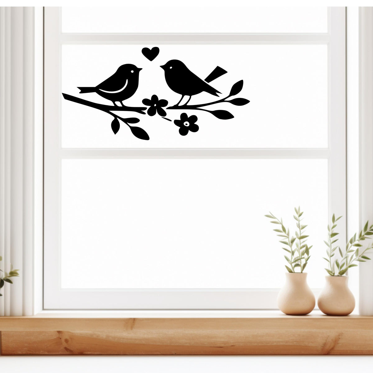 Fensterbild oder Vogelschutz Aufkleber , Frühling, Sommer , Wintergarten, Fensterdekoration, Vögel Zweig, Schaufenster , 2 Farben 2 Größen