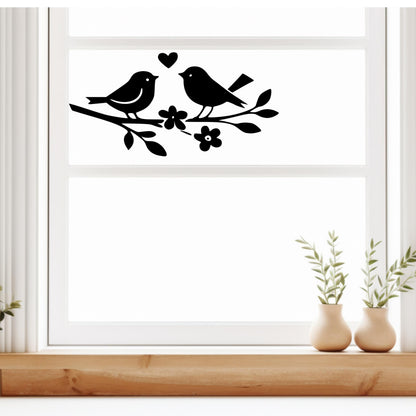 Fensterbild oder Vogelschutz Aufkleber , Frühling, Sommer , Wintergarten, Fensterdekoration, Vögel Zweig, Schaufenster , 2 Farben 2 Größen
