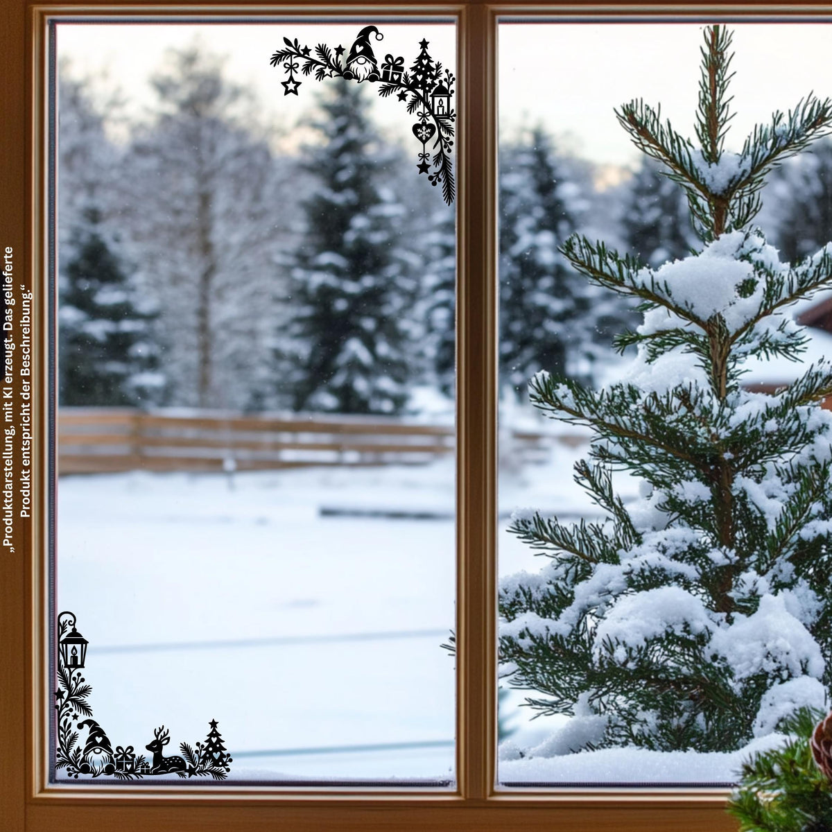 Weihnachtsdeko Fenster Fensteraufkleber als 2er Set – Fensterbilder Ecken Wichtel & Reh, Fensterdeko zu Weihnachten, 30cm, Schwarz oder Weiß