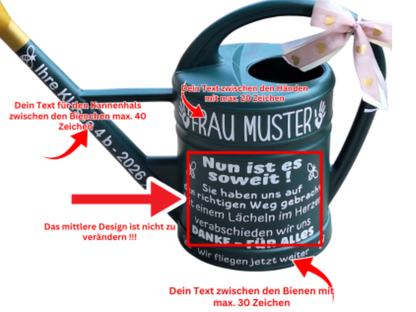 Abschiedsgeschenk Gießkanne personalisiert , Geschenk Schulwechsel, zum Abschied aus Kita, Schule für Erzieherinnen ,Lehrer und Pädagogen